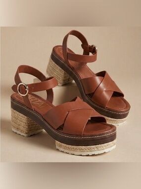Deltan Emma Espadrille Platform Leather Sandals